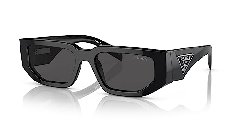 Prada PR 09ZS 1AB5S0 Black Plastic Rectangle Sunglasses Grey Lens