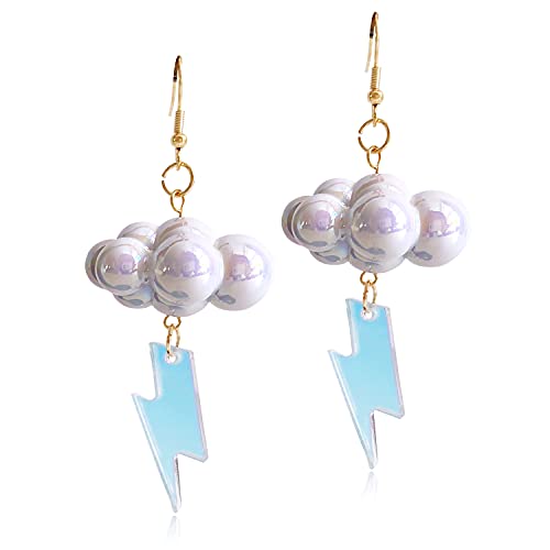 JIUIQL Unique Cute Handmade Sparkly Large 3D Resin White Cloud Dangle Drop Earrings Personalized Creative Acrylic Lightning Hook Earrings for Women Girls Statement Weather Jewelry Gifts, Resin, n/p,