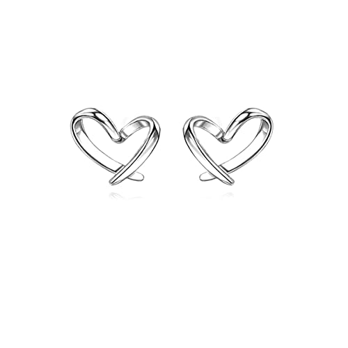 Reffeer 925 Sterling Silver Tiny Heart Stud Earrings for Women Girls Love Heart Stud Earrings (A-Silver1)