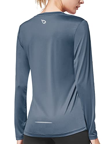 BALEAF Women's Long Sleeve Workout Shirts Moisture Wicking Running Athletic Sun Protection Tops Lightweight SoftGrey Size S
