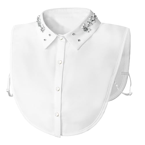 Joyci Stylish Pearl Peter Pan Fake Collar Detachable Shirt Dickey False Collar (C White)