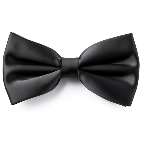 Adam Young Men's Black Bow Tie Pre-Tied Style Formal Satin Classic Bowtie for Tuxedo Faux Silk (Large, Black)