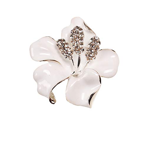 seven wolves Lily Flower Brooch Pin Fashion Crystal Corsage for Women in Bouquet Wedding, White