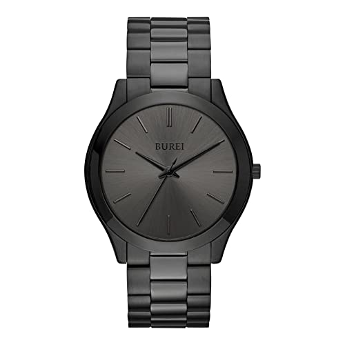 BUREI Fashion Minimalist Business Men's Wrist Watches Stainless Steel Waterproof Quartz Watch for Man,Valentines Day Gifts for Men(All Black)