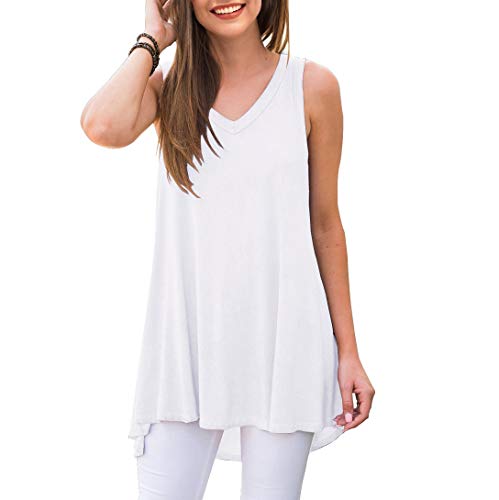 AWULIFFAN Women's Summer Sleeveless V-Neck T-Shirt Short Sleeve Sleepwear Tunic Tops Blouse Shirts (White,X-Large)