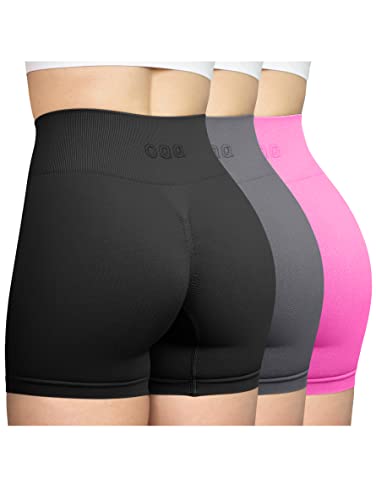 OQQ Women's 3 Piece Workout Shorts Seamless High Waist Butt Liftings Exercise Athletic Shorts Black Grey Rose