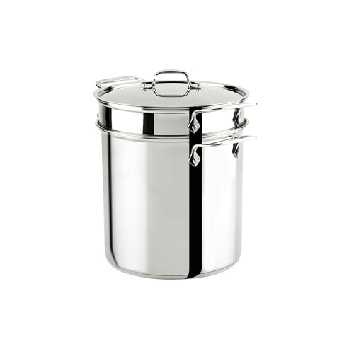 All-Clad Specialty Stainless Steel Stockpot, Multi-Pot with Strainer 3 Piece, 12 Quart Induction Oven Broiler Safe 500F Strainer, Pasta Strainer with Handle, Pots and Pans Silver