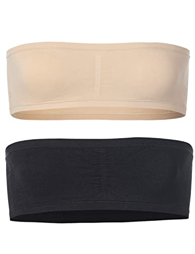 Popular Girl's Seamless Bandeau Bra - 2 pack - Black and Nude - L