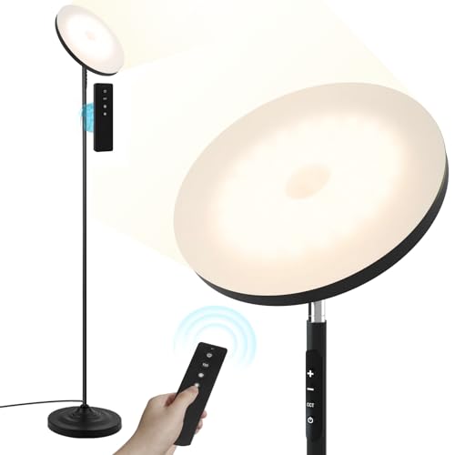 hanaking Upgraded Floor Lamp, 36W/3600LM Super Bright Floor Lamp with Remote Control, Stepless Adjust Color Temperatures & Brightness, Torchiere Standing Lamp for Living Room Bedroom Office