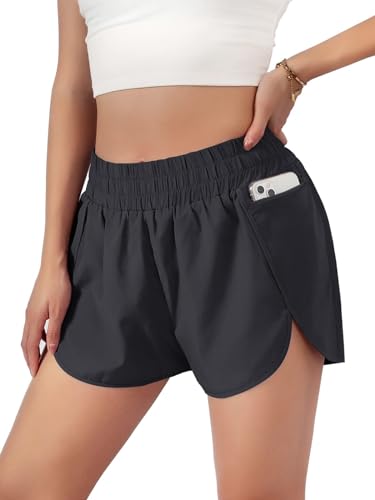 Blooming Jelly Womens Quick-Dry Running Shorts Sport Layer Elastic Waist Active Workout Shorts with Pockets 1.75' (Medium, Black)
