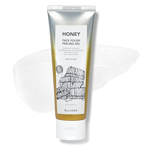 Allione Face Polish Peeling Gel Honey 120ml | Gentle Exfoliating, Korean Face Exfoliator for All Skin Types, Sebum&Pore Care, Dead Skin Remover for Moist & Mild