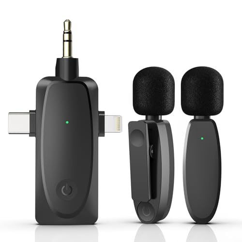 MAXTOP 3 in 1 Mini Microphone Wireless Lavalier Microphones for iPhone, Android and Camera- 2.4G Cordless Double Mics with Noise Reduction Video Recording Mic for Interview,Vlog, YouTube, TikTok