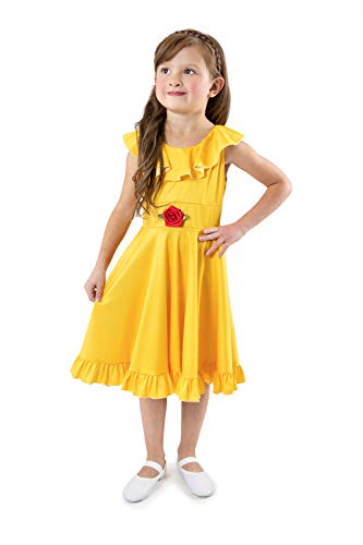 Little Adventures Yellow Beauty Princess Twirl Dress (Medium Size 6) - Machine Washable Child Pretend Play and Party Dress with No Glitter