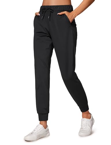 CRZ YOGA 4-Way Stretch Workout Joggers for Women 28' - Casual Travel Pants Lounge Athletic Joggers with Pockets Black Medium