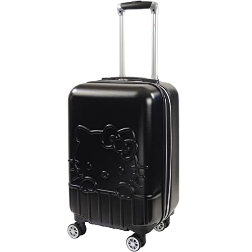 FUL Hello Kitty 21 Inch Carry On Luggage, Molded Hardshell Rolling Suitcase with Spinner Wheels, Black