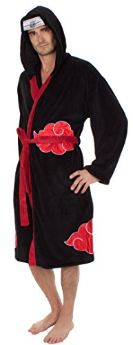 Naruto Shippuden Akatsuki Anti Leaf Clouds Symbol Anime Cosplay Costume Hooded Fleece Pajamas Bathrobe Black