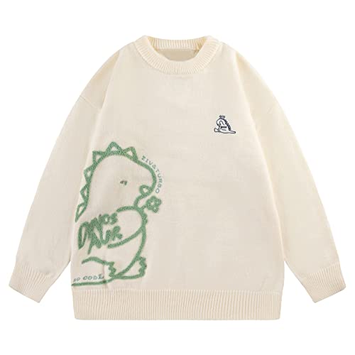 Aelfric Eden Women's Sweaters Flocking Cartoon Dinosaur Graphic Crewneck Printed Oversized Pullover Sweater Couple Tops