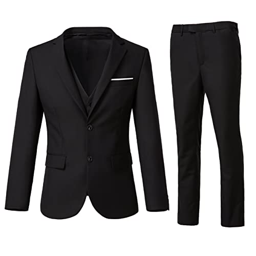 Men Suits Slim Fit 3 Piece Black Business Wedding Suits Tuxedos Groomsmen Prom Blazer Jacket Vest Pants Men Suit Set M