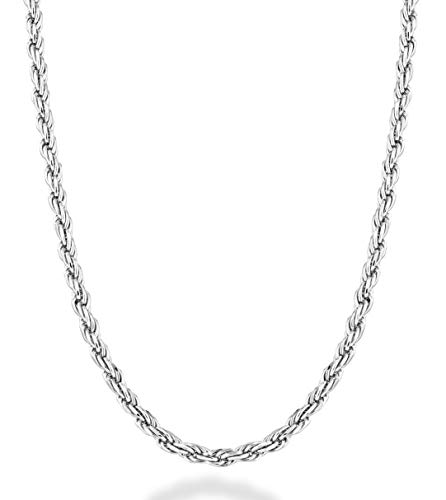 Miabella Solid 925 Sterling Silver Italian 2mm, 3mm Diamond-Cut Braided Rope Chain Necklace for Men Women, Made in Italy (2mm, Length 20 Inches)