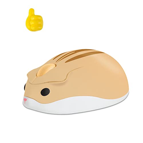 Dpisuuk Wireless Mouse, Cute Hamster Mouse, 2.4GHz Silent Click Animal Mouse with 1 Random Color Cord Holder, USB Cordless Gaming Mouse for Laptop Computer Notebook MacBook-Yellow