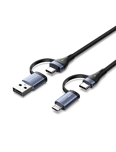 VENTION USB C Charger Cable 5FT, USB C to Micro USB Cable, PD 100W 4 in 1 USB C Multi Charging Cable with USB A/USB C to USB C/Micro USB, Micro USB Charger Cord for Kindle PS4 Tablet Android Phones