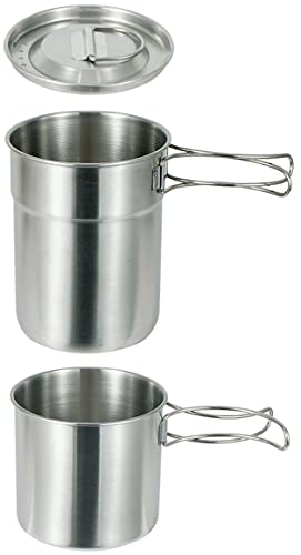 DZRZVD Camping Cups and Mugs Pot 2Pcs -304 Food Grade Stainless Steel - Outdoor Cookware Set with Vented Lid -33oz Big+24oz Small for Backpacking Picnic Hiking