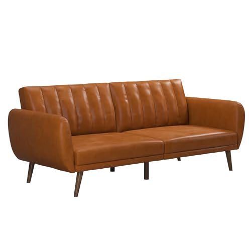 Novogratz Brittany Futon, Convertible Sofa & Couch, Camel Faux Leather Sofas, Width: 81.5',Depth: 34.5',Height: 31.5'