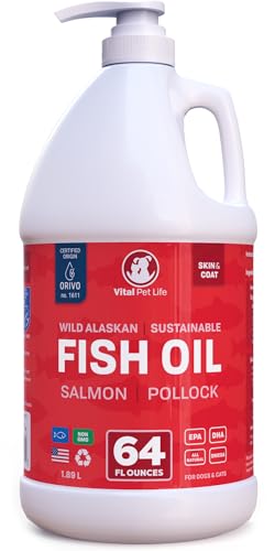 Fish Oil for Dogs - Healthy Skin & Coat, Salmon, Pollock, All Natural Supplement for Pets, Itching Scratching Allergy & Inflammation Defense, Omega 3 EPA DHA, Brain & Heart Health, 64 oz