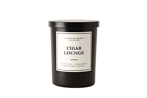 Leoben Co | Masculine Aromas | Small Batch | Soy Wax | 40 Hours | Scented Black Candles with Natural Essential Oils | Vegan (Cigar Lounge)