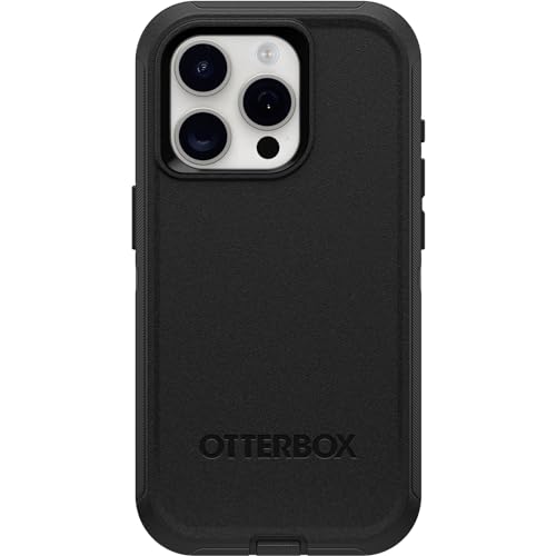 OtterBox iPhone 15 Pro (Only) Defender Series Case - BLACK, screenless, rugged & durable, with port protection, includes holster clip kickstand