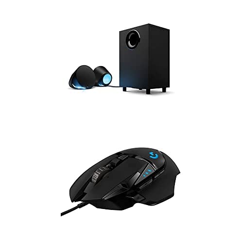 Logitech G560 LIGHTSYNC PC Gaming Speakers with Game Driven RGB Lighting Bundle with Logitech G502 Hero High Performance Gaming Mouse