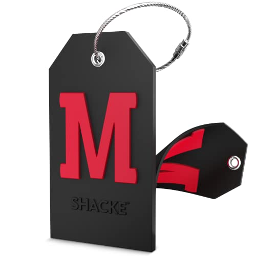 Initial Luggage Tag with Full Privacy Cover and Stainless Steel Loop (Black) (M)