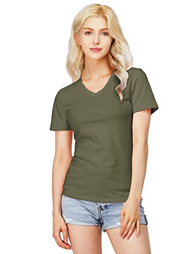 H2H Casual T-Shirts for Women - V Neck Short Sleeve Olive US 3XL/Asia 3XL (CWTTS0151)