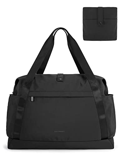 BAGSMART Foldable Travel Duffle Bag, 46L Large Carry On Tote Bag for Women, Weekender Overnight Bag for Travel Accessories, Anti-wrinkle(Black)