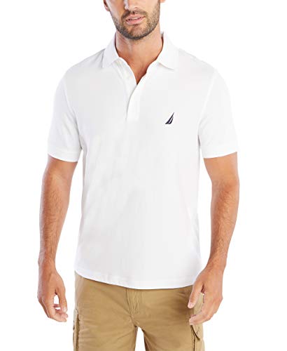 Nautica Men's Short Sleeve Solid Stretch Cotton Pique Polo Shirt, Bright White, Large