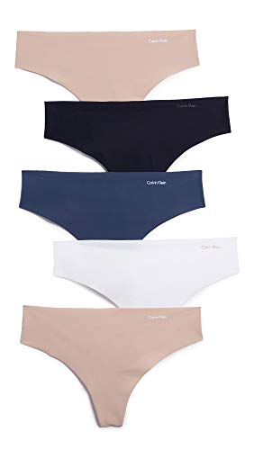 Calvin Klein Women's Invisibles Seamless Thong Panties, 5 Pack, Black/Speakeasy/White Light Caramel, Medium