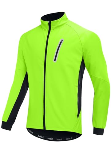 BALEAF Men's Winter Cycling Jackets Water Resistant Thermal Running Softshell Jacket Warm Cold Weather Pockets Green M