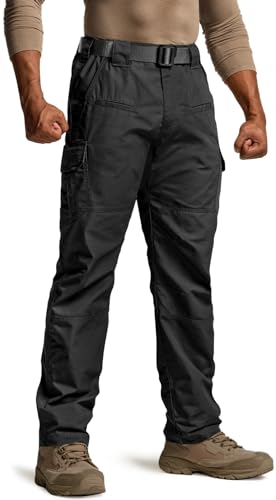 CQR Men's Tactical Pants, Water Resistant Ripstop Cargo Pants, Lightweight EDC Work Hiking Pants, Outdoor Apparel, Raider Black, 34W x 30L