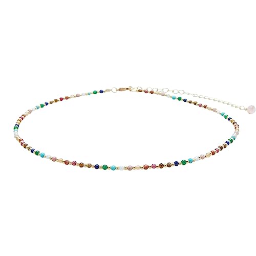 Lotus and Luna 2MM Master Healer Energy Chakra Healing Dainty Necklace with Real Stones Jade, Pearl, Rose Quartz, Amethyst, Moonston (Yellow Gold, Master Healer)