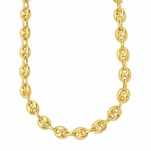 The Diamond Deal 14K Yellow Gold 6.8mm Lite Puffed Mariner Chain Necklace for Pendants and Charms with Lobster Clasp(7' - 24')