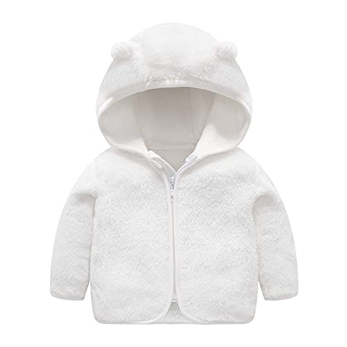 KONF Toddler Thicken Warm Overcoat Tops,Boys Girls Winter Windproof Hooded Coat Jacket Warm Fleece Outerwear, White, 3-6 Months