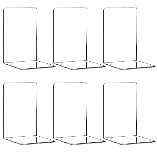 Book Ends, Acrylic Bookends, Clear Book Holders for Shelves, Book Organizer with 24 Pcs Silicone Non-Slip Mats for Library Office School (5 * 5 * 7.3in 3mm Thickness 3 Pairs/6 Pcs)