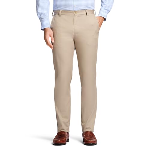 IZOD Men's American Chino Flat-Front Straight-Fit Pants, Khaki, 36W x 34L