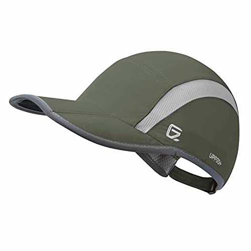 GADIEMKENSD Foldable Running Sports Hat Reflective Baseball Cap Quick Drying Hat for Men Woman Adjustable 50+ UPF Breathable Mesh Water Repellency Outdoor Race Performance Lightweight Army Green