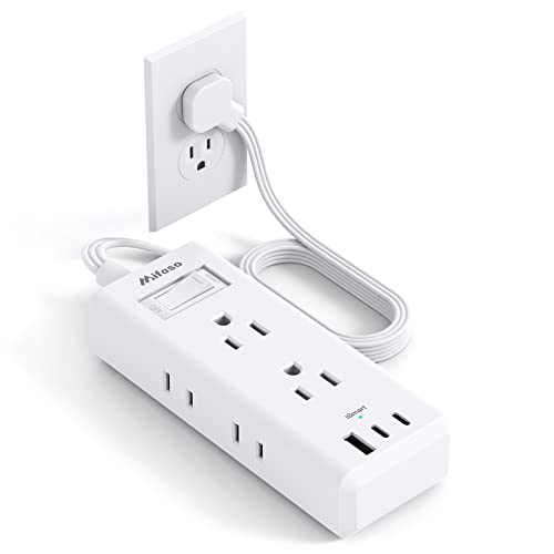 Flat Plug Extension Cord, 5 ft Ultra Thin Flat Power Strip - 6 Outlets 3 USB Ports (2 USB C) 3 Side Outlet Extender, Power Strip with No Surge Protection for Cruise, Travel, Dorm Essentials