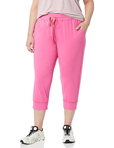 Amazon Essentials Women's Brushed Tech Stretch Crop Jogger Pant (Available in Plus Size), Hot Pink, Large