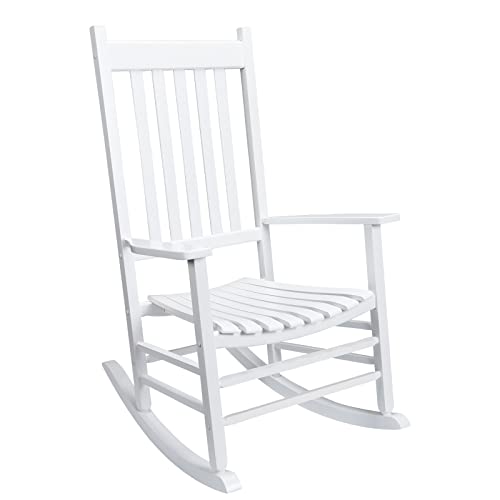 SUNNYARD Outdoor Rocking Chair, Wood Rocker Chair Porch Rocker for Backyard, Lawn, Patio, Garden and Indoor(White)