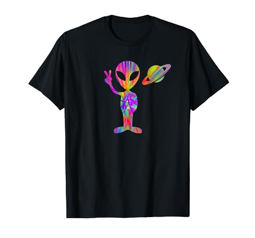 Alien Hippie Saturn Silhouette I Aliens UFO Roswell Tie Dye T-Shirt