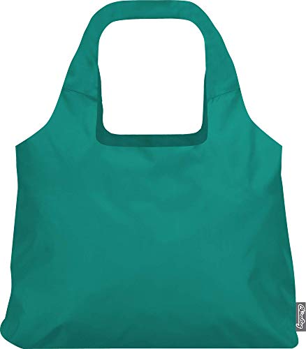 ChicoBag VITA Reusable Shopping Bag with Attached Pouch and Carabiner Clip, Compact, Designer Shoulder Tote, Aqua