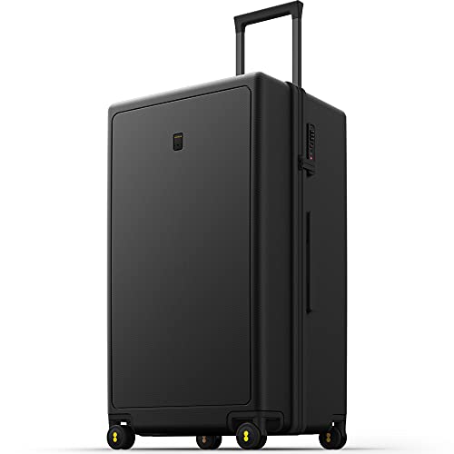 LEVEL8 Trunk Luggage, Large Suitcase 28 Inch Luggage with Spinner Wheels, Luminous Textured 28 Inch Checked Large Luggage, Lightweight Hard Case with Tsa Lock, 28 Inch, Black